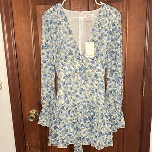 NWT Emory Park Floral Long Sleeve Mini Corset Waist Synching Tie Dress